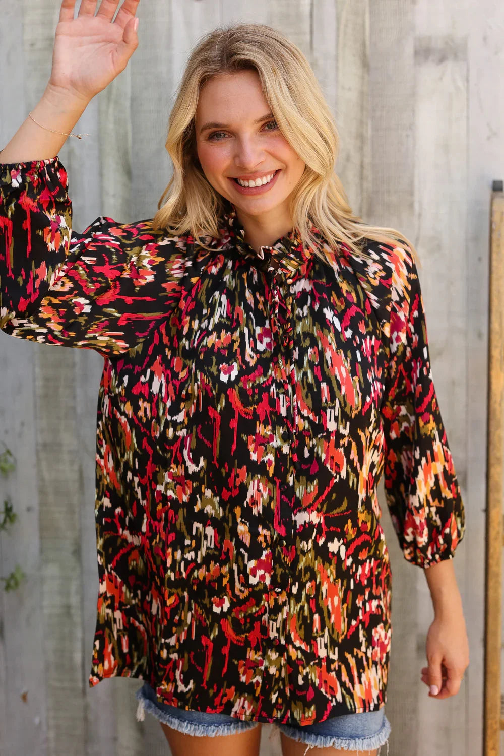 Evening Sunset Scribble Button Down Blouse | Daverri Fashions