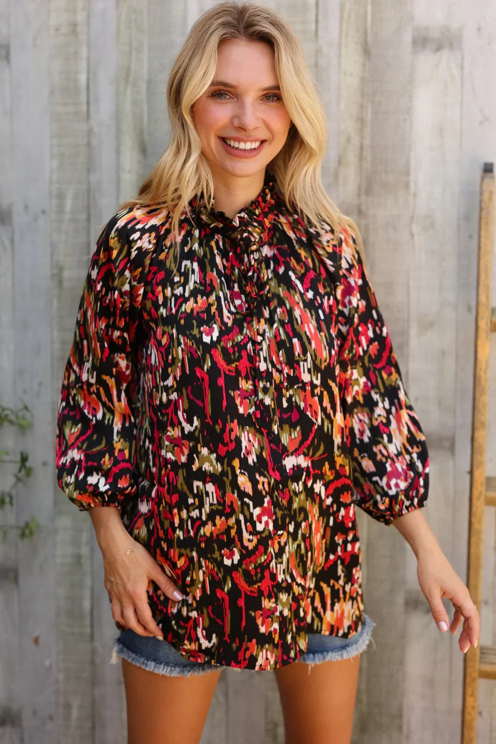Evening Sunset Scribble Button Down Blouse | Daverri Fashions