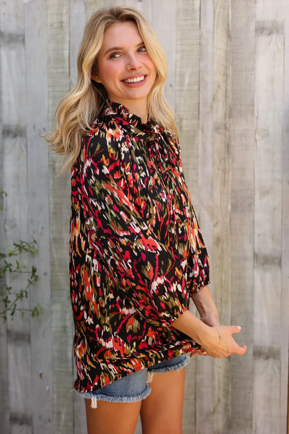 Evening Sunset Scribble Button Down Blouse | Daverri Fashions