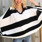 The Traveler Black/White Stripe Dolman Notch Neck Sweater Poncho - DAVERRI FASHIONS