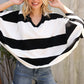 The Traveler Black/White Stripe Dolman Notch Neck Sweater Poncho - DAVERRI FASHIONS