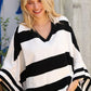 The Traveler Black/White Stripe Dolman Notch Neck Sweater Poncho - DAVERRI FASHIONS