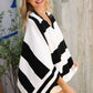The Traveler Black/White Stripe Dolman Notch Neck Sweater Poncho - DAVERRI FASHIONS