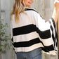 The Traveler Black/White Stripe Dolman Notch Neck Sweater Poncho - DAVERRI FASHIONS