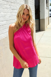 Diva Dreams Fuchsia Leopard Print One Shoulder Satin Top | 07-01-25 Summer Sale Daverri Fashions