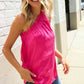 Diva Dreams Fuchsia Leopard Print One Shoulder Satin Top - DAVERRI FASHIONS