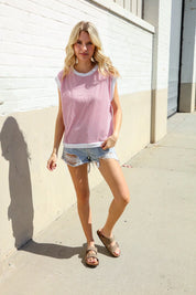 Lock Eyes Pink & Ivory Jacquard Waffle Knit Banded Sleeveless Top | 07-01-25 Summer Sale Daverri Fashions