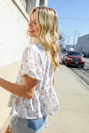 Feeling Femme Ivory Ribbon Bow Tie Folded Puff Sleeve Top | Daverri Fashions