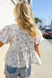 Feeling Femme Ivory Ribbon Bow Tie Folded Puff Sleeve Top | Daverri Fashions