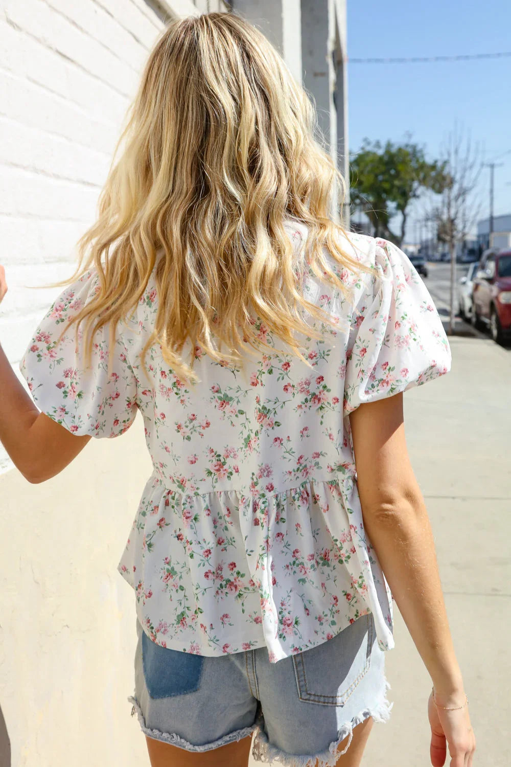 Feeling Femme Ivory Ribbon Bow Tie Folded Puff Sleeve Top | Daverri Fashions