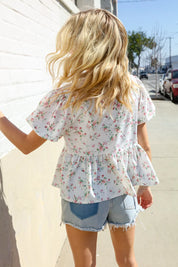 Feeling Femme Ivory Ribbon Bow Tie Folded Puff Sleeve Top | Daverri Fashions