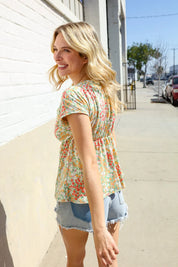 Be Charming Sage Floral Print Elastic Neck Ribbon Bow Tie Top | Daverri Fashions