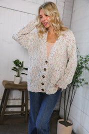 Cozy in Confetti Pocketed Button Cardigan | Daverri Fashions