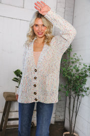 Cozy in Confetti Pocketed Button Cardigan | Daverri Fashions
