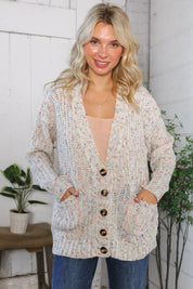 Cozy in Confetti Pocketed Button Cardigan | Daverri Fashions
