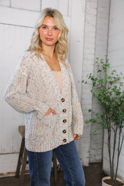 Cozy in Confetti Pocketed Button Cardigan | Daverri Fashions