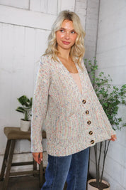 Cozy in Confetti Pocketed Button Cardigan | Daverri Fashions