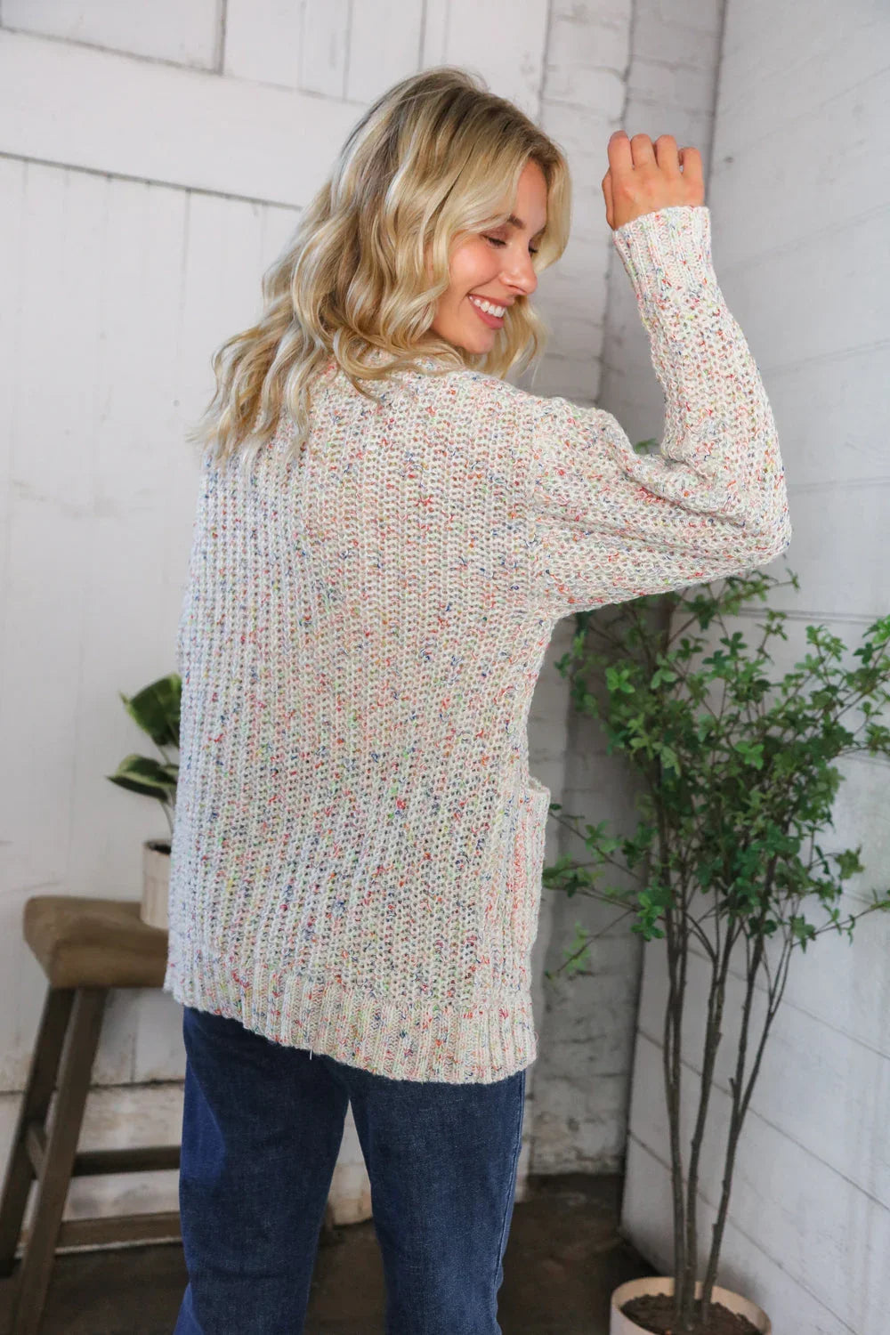 Cozy in Confetti Pocketed Button Cardigan | Daverri Fashions