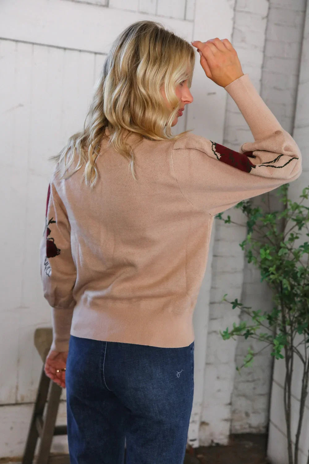 Scarlet Petals Bubble Sleeve Sweater | Daverri Fashions