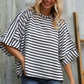 Casual Chic Cotton Navy & Cream Stripe Raglan 3/4 Sleeve Pullover - DAVERRI FASHIONS