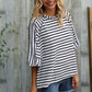 Casual Chic Cotton Navy & Cream Stripe Raglan 3/4 Sleeve Pullover - DAVERRI FASHIONS