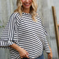 Casual Chic Cotton Navy & Cream Stripe Raglan 3/4 Sleeve Pullover - DAVERRI FASHIONS