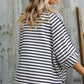 Casual Chic Cotton Navy & Cream Stripe Raglan 3/4 Sleeve Pullover - DAVERRI FASHIONS