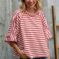 Casual Chic Cotton Red & Cream Stripe Raglan 3/4 Sleeve Pullover - DAVERRI FASHIONS