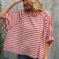 Casual Chic Cotton Red & Cream Stripe Raglan 3/4 Sleeve Pullover - DAVERRI FASHIONS