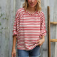 Casual Chic Cotton Red & Cream Stripe Raglan 3/4 Sleeve Pullover - DAVERRI FASHIONS