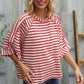 Casual Chic Cotton Red & Cream Stripe Raglan 3/4 Sleeve Pullover - DAVERRI FASHIONS