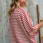 Casual Chic Cotton Red & Cream Stripe Raglan 3/4 Sleeve Pullover - DAVERRI FASHIONS
