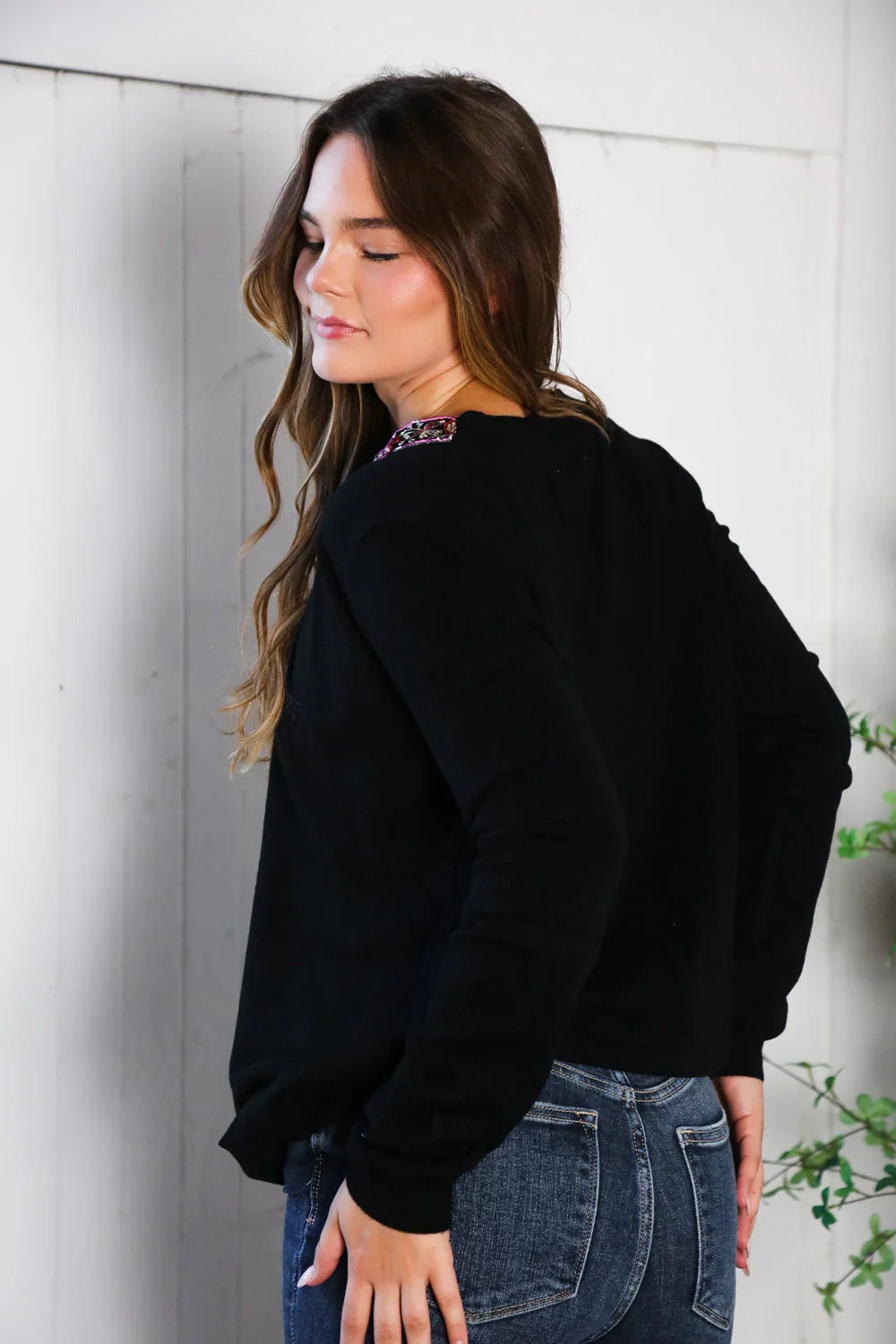 Twilight Charms Beaded V Neck Sweater | Daverri Fashions