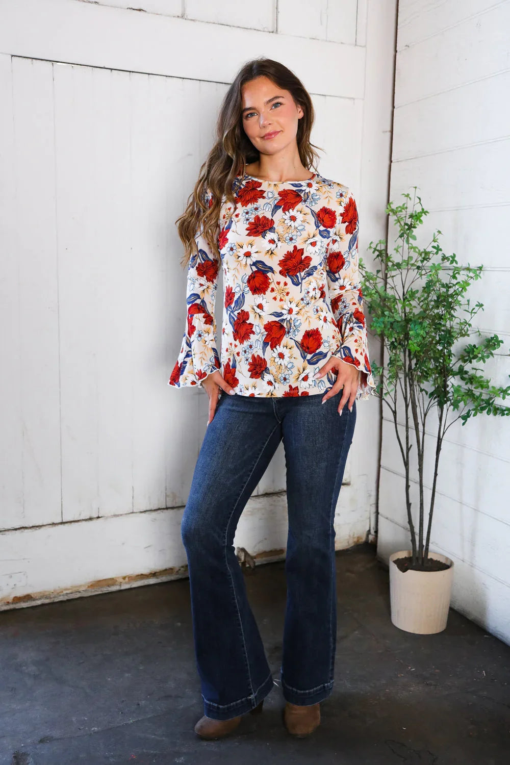 Tea Time Floral Bell Sleeve Top | Daverri Fashions