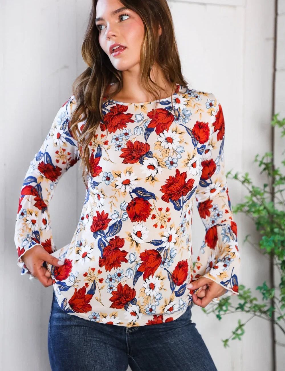 Tea Time Floral Bell Sleeve Top | Daverri Fashions