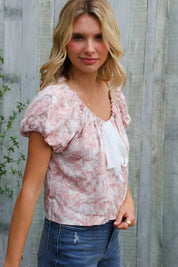 Feeling Femme' Blush Scoop Neck Floral Top w/Bow | Daverri Fashions