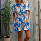 Feeling Bold Turquoise Floral Smocked Waist Flutter Sleeve Romper - DAVERRI FASHIONS