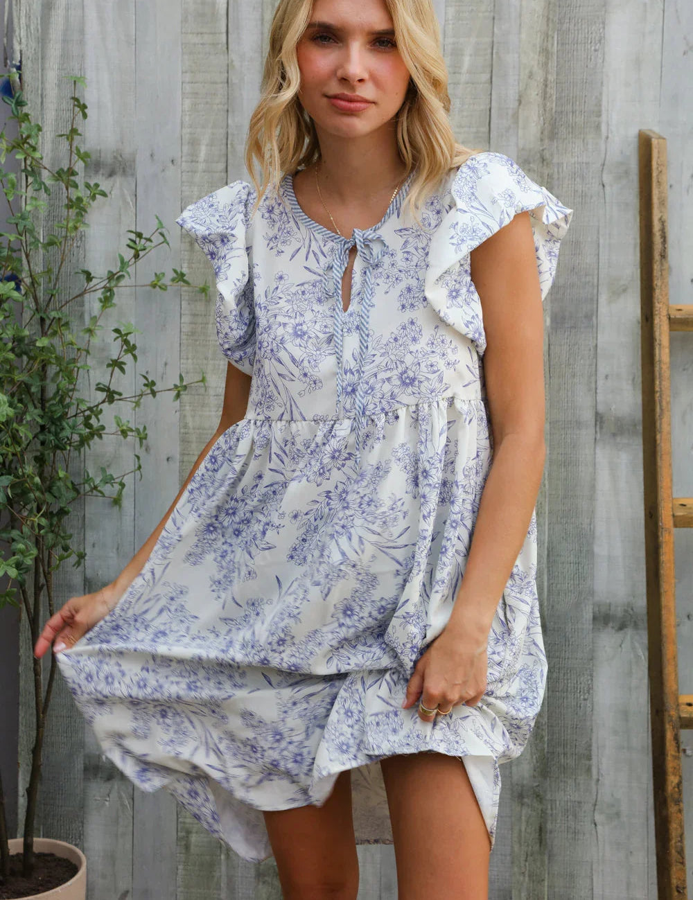 Vintage Vibes Dusty Blue Folded Ruffle Short Sleeve Babydoll Dress | Daverri Fashions