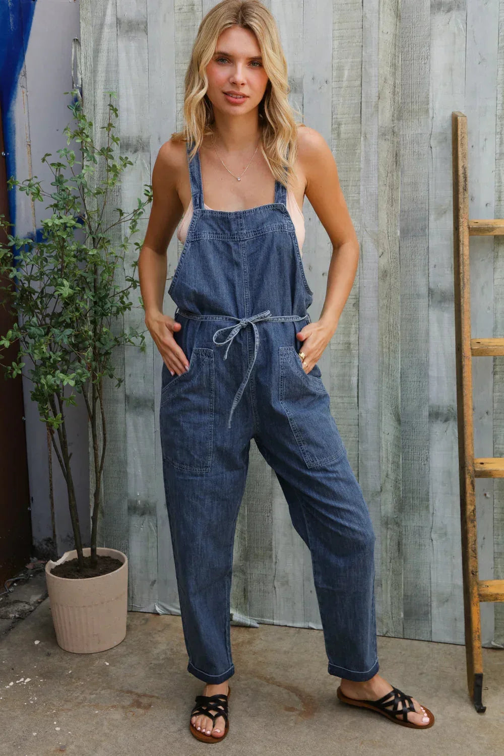 Weekend Ready Cotton Denim Baggy Leg Bib Overall Jumper - DAVERRI FASHIONS