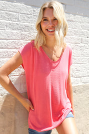 Summer Vibes Coral Relaxed Fit Jacquard Knitted Top | Daverri Fashions