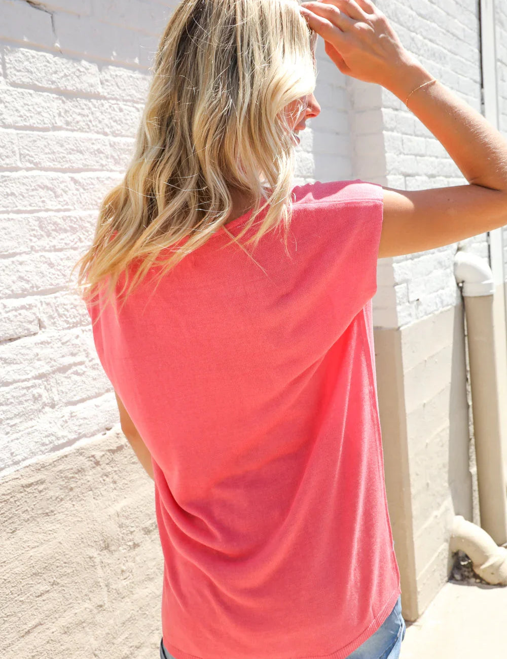 Summer Vibes Coral Relaxed Fit Jacquard Knitted Top | Daverri Fashions