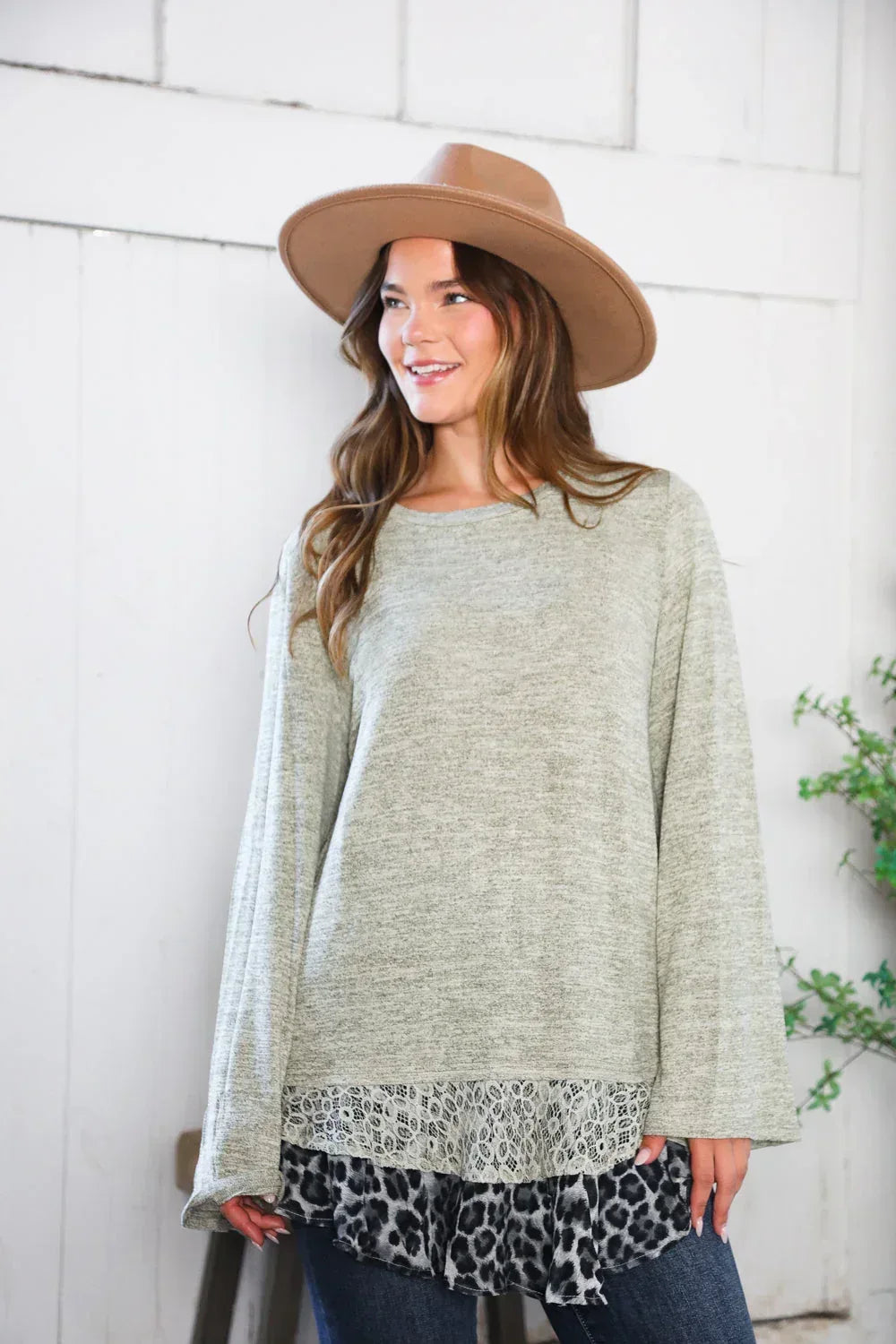 For the Love of Lace Leopard Trim Sweater - DAVERRI FASHIONS