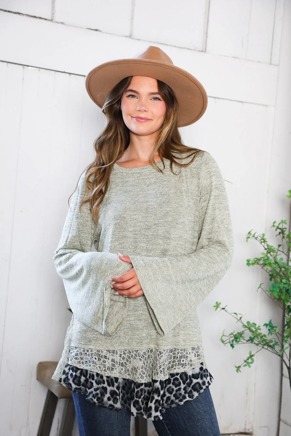 For the Love of Lace Leopard Trim Sweater | Daverri Fashions