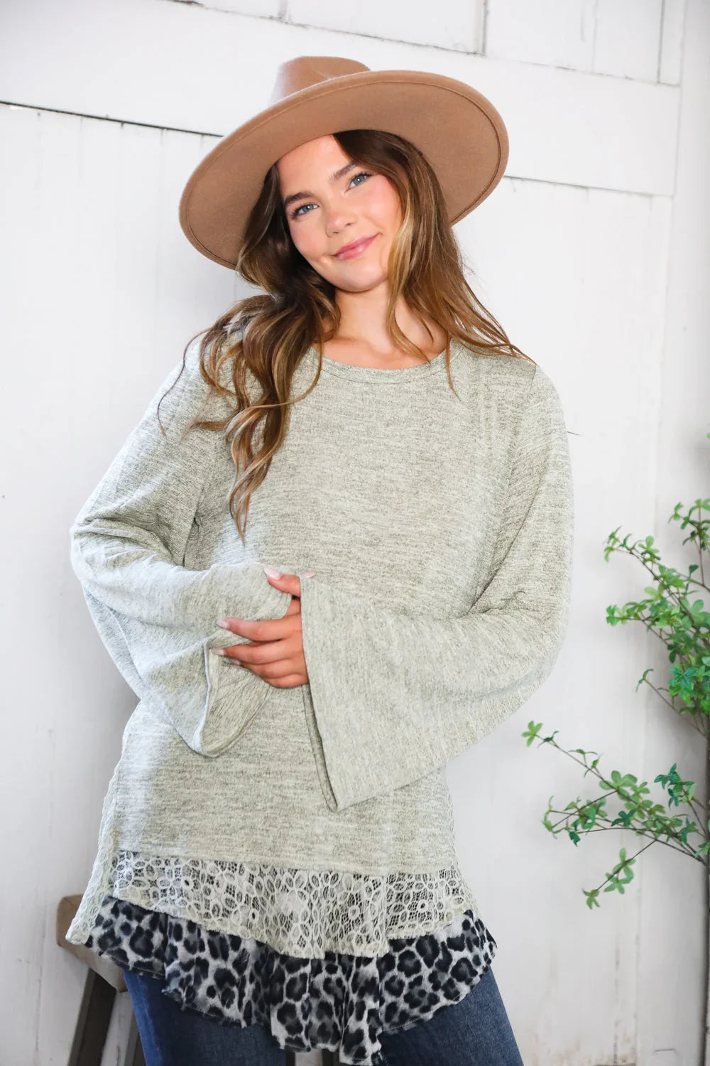 For the Love of Lace Leopard Trim Sweater | Daverri Fashions