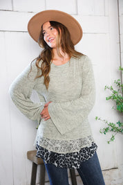 For the Love of Lace Leopard Trim Sweater | Daverri Fashions