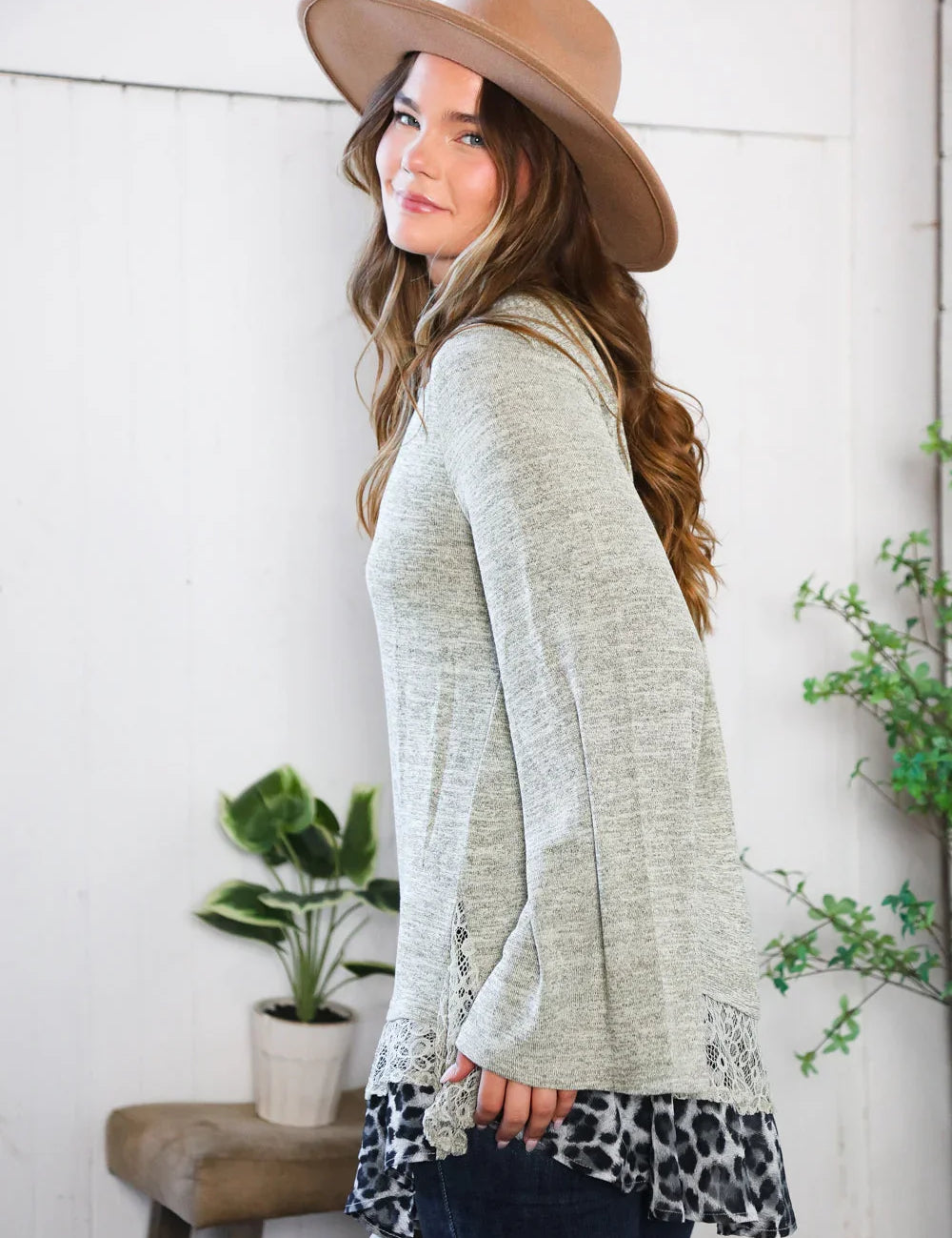 For the Love of Lace Leopard Trim Sweater | Daverri Fashions