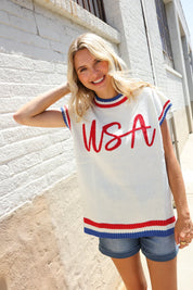 Holiday Ready Red/White & Blue USA Embroidery Dolman Top | Daverri Fashions