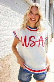 Holiday Ready Red/White & Blue USA Embroidery Dolman Top | Daverri Fashions