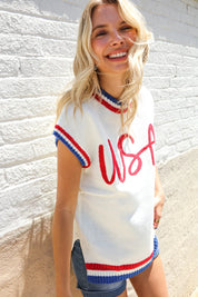 Holiday Ready Red/White & Blue USA Embroidery Dolman Top | Daverri Fashions