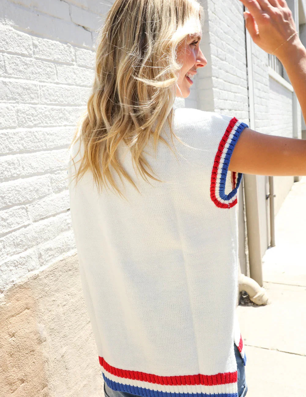 White & Blue USA Embroidery Dolman Top | Daverri Fashions